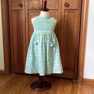 Good Kidz Blue & Green Seersucker Dress, Size 4T